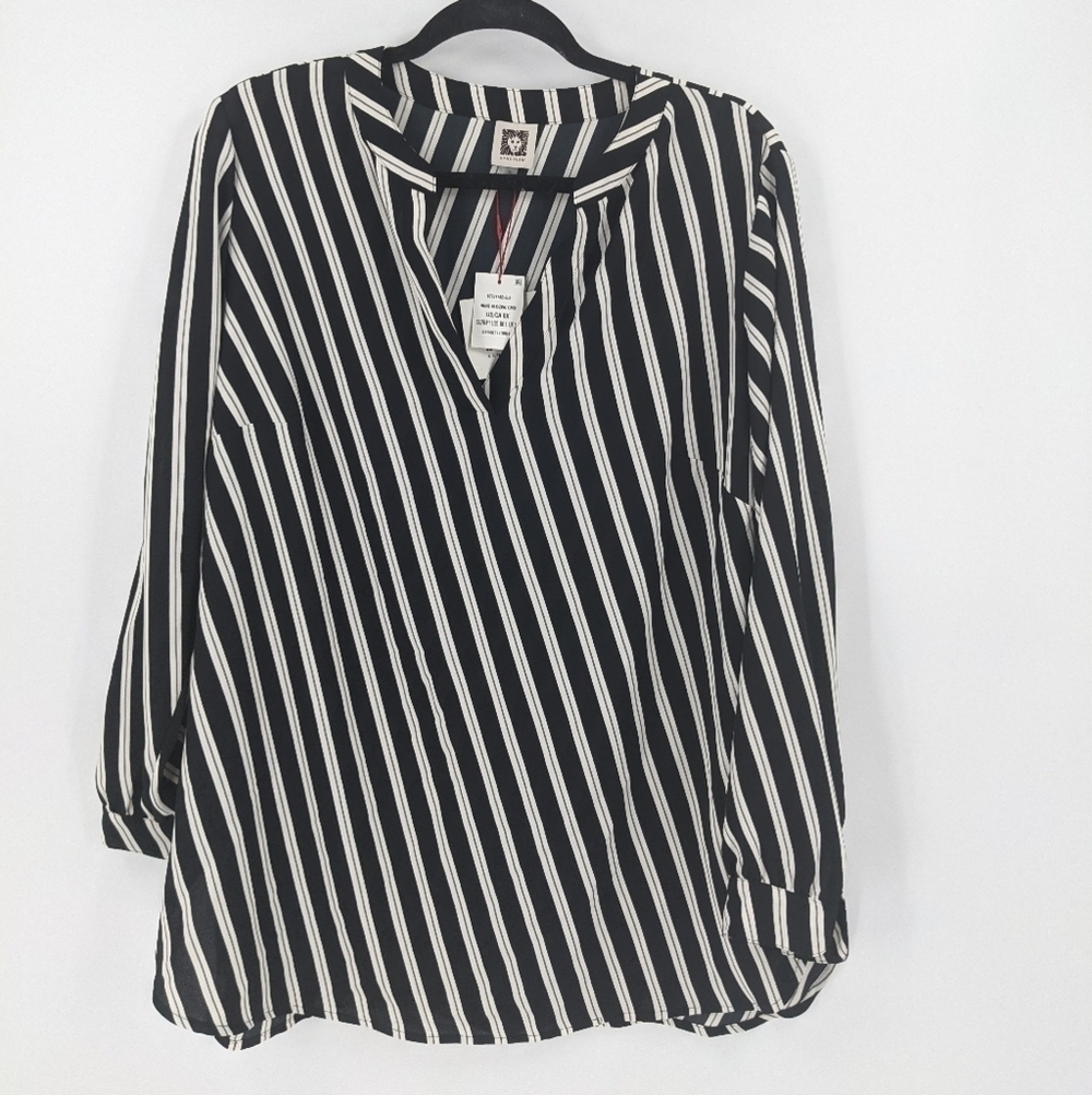 NWT ANNE KLEIN Striped Popover Tunic Top